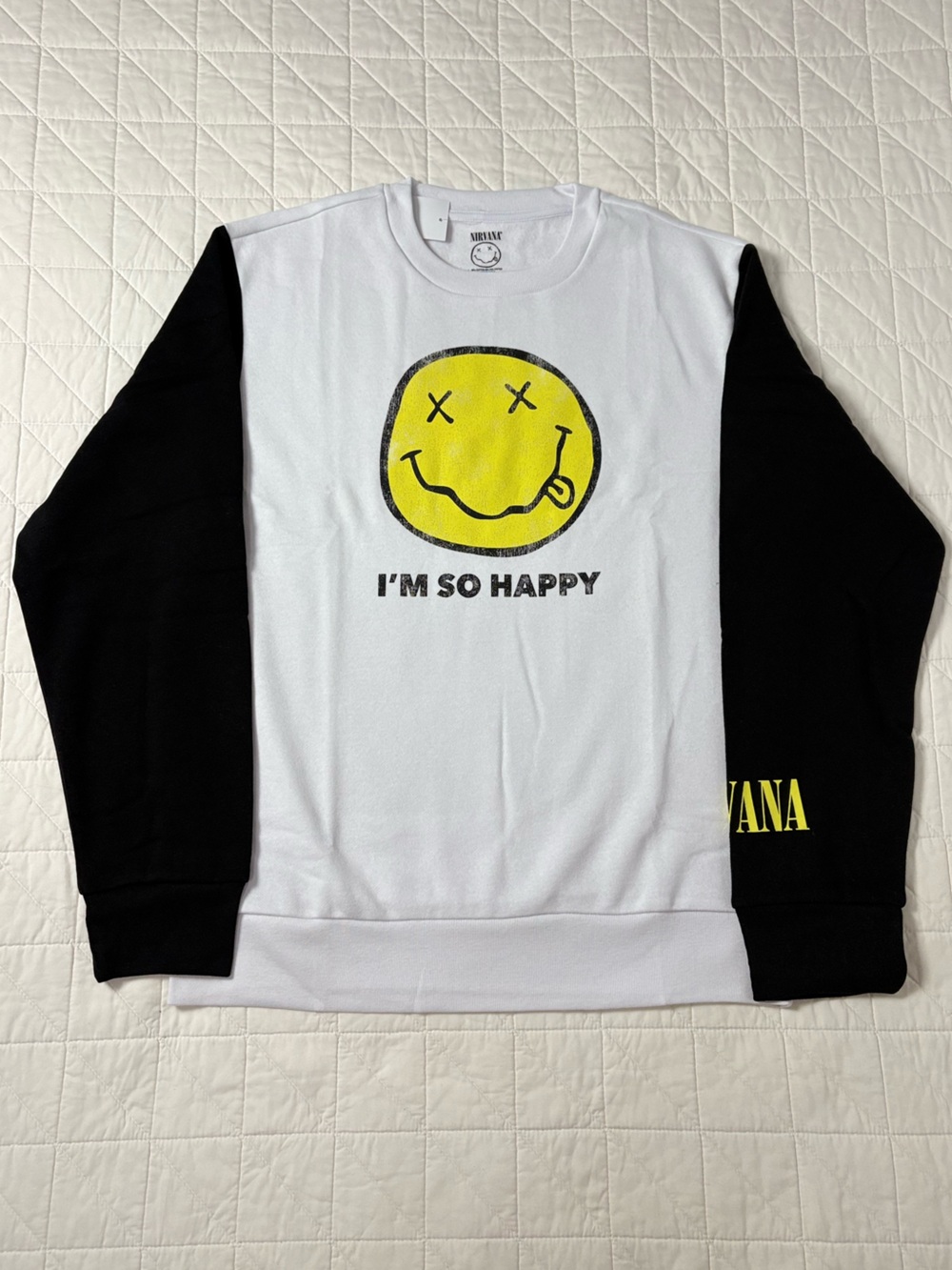 Official Nirvana Colorblock Crewneck Sweatshirt - White Black Size Medium NWOT